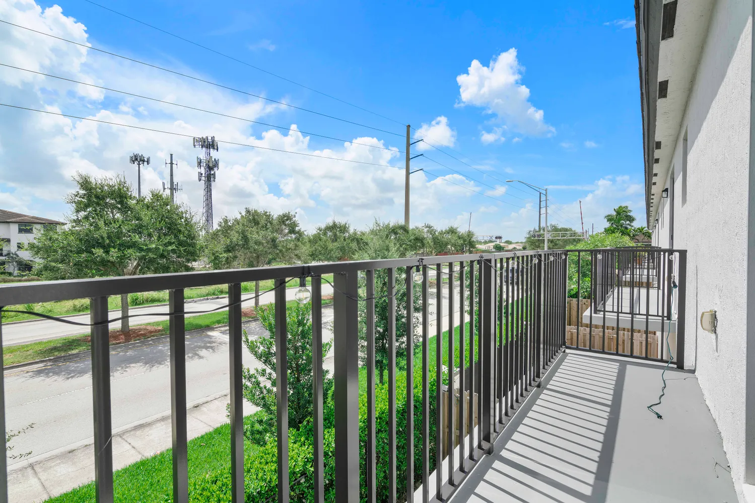 a view of a balcony with a swing
