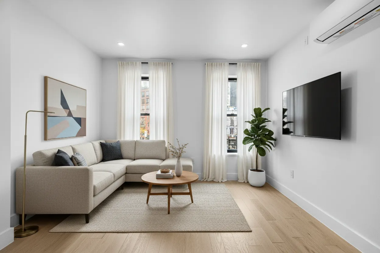 a living room with furniture and a flat screen tv