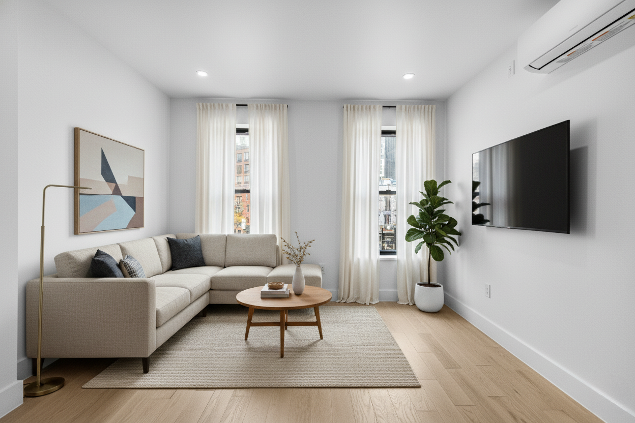 a living room with furniture and a flat screen tv