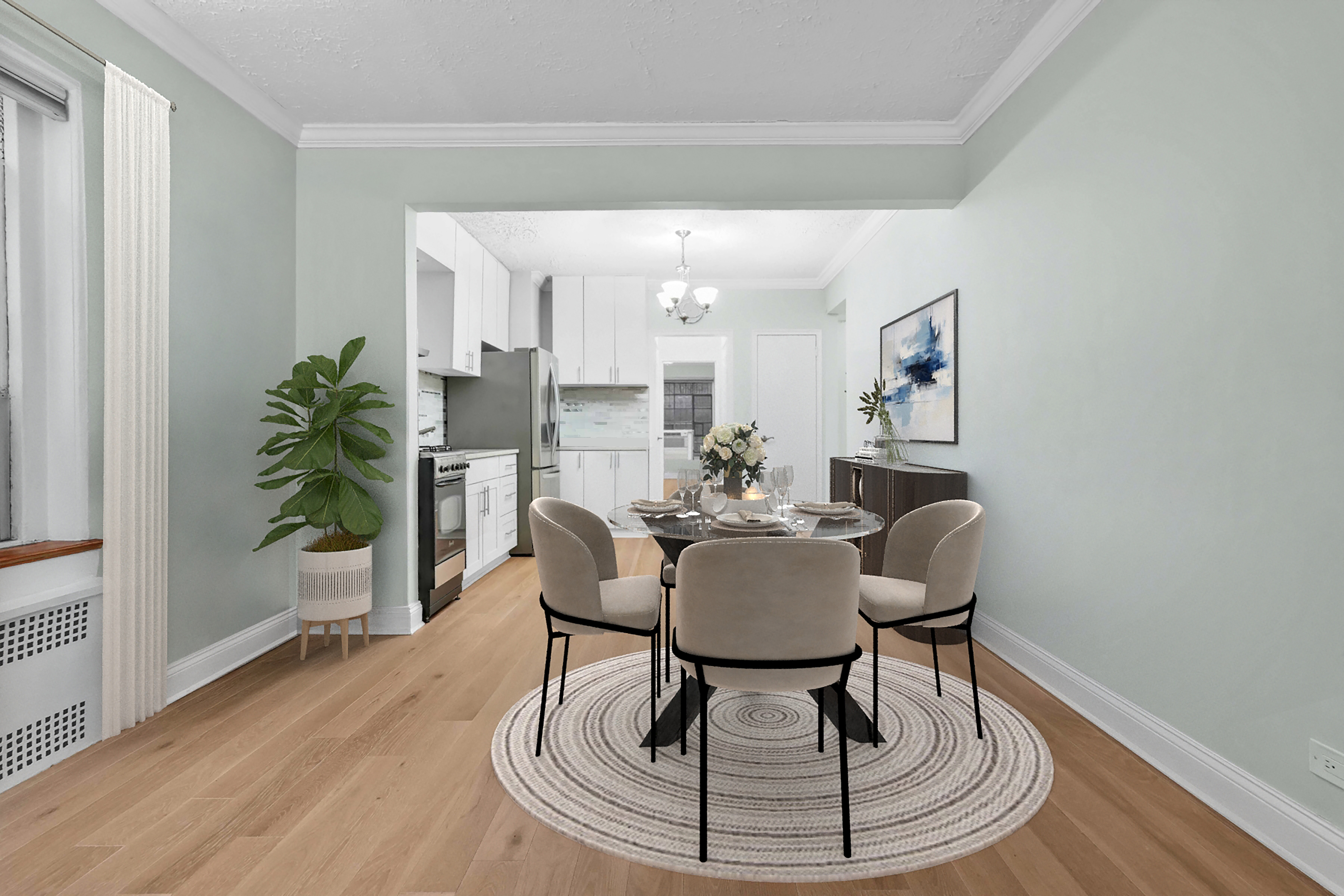 57 Montague Street, Unit 1D Brooklyn, NY 11201 - Photo 3 of 27 a dining room with furniture potted plants and wooden floor