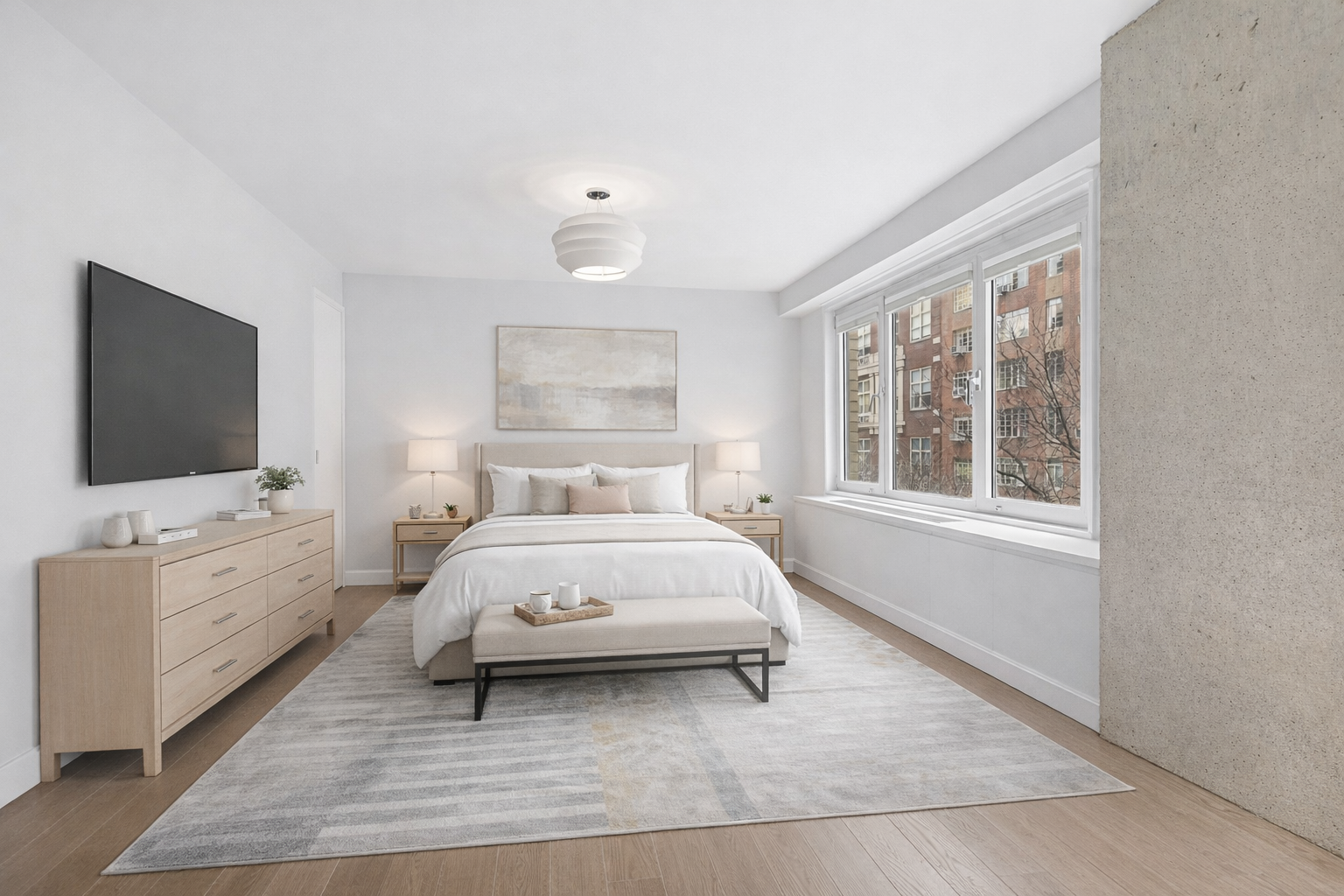 1065 Park Avenue, Unit 4BC Manhattan, NY 10128 - Photo 9 of 16 a bedroom with a bed and a flat screen tv