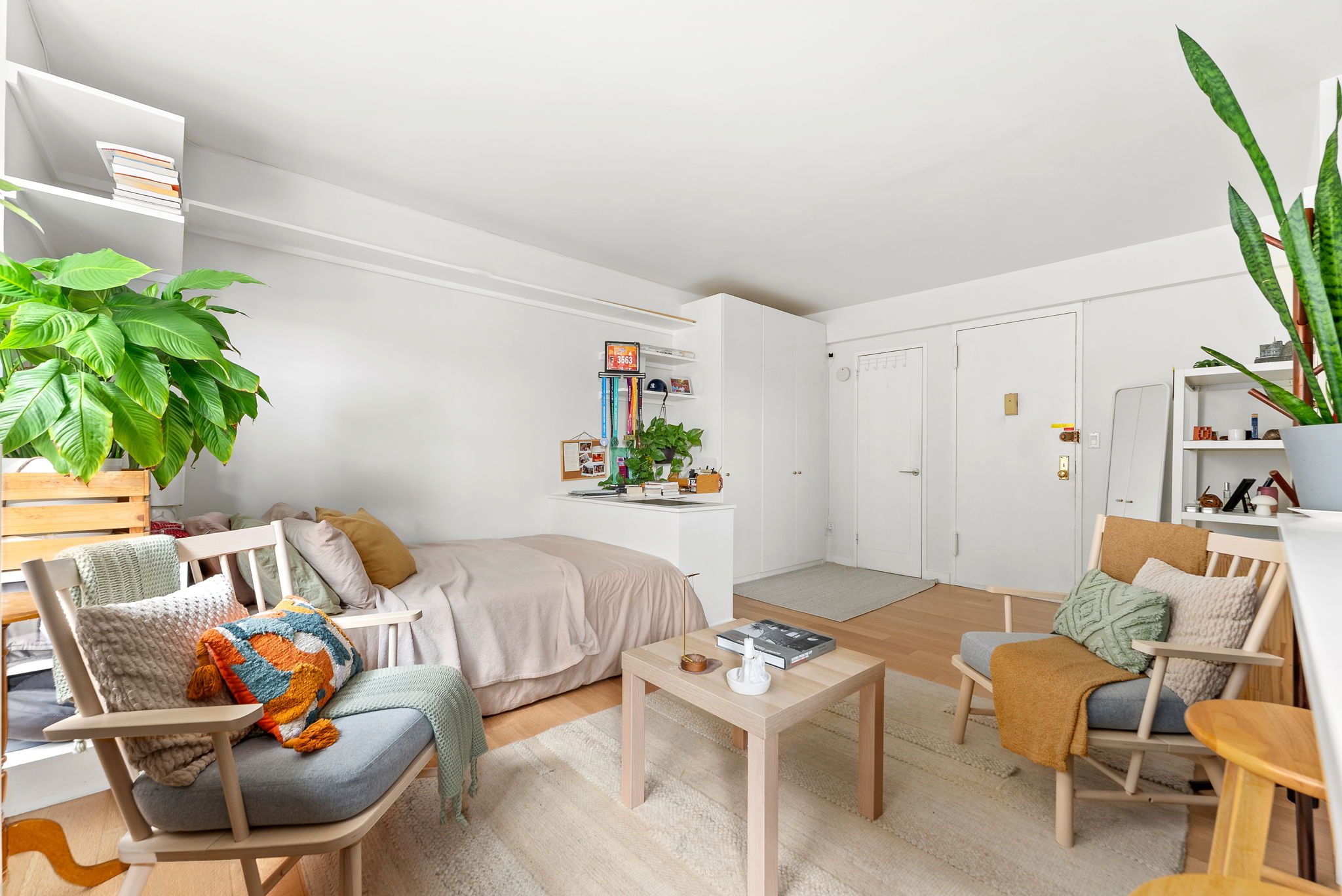 345 West 145th Street, Unit 11C2A Manhattan, NY 10031 - Photo 2 of 5 a living room with furniture and a potted plant