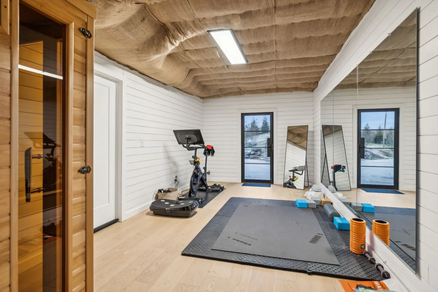 a room with gym equipment