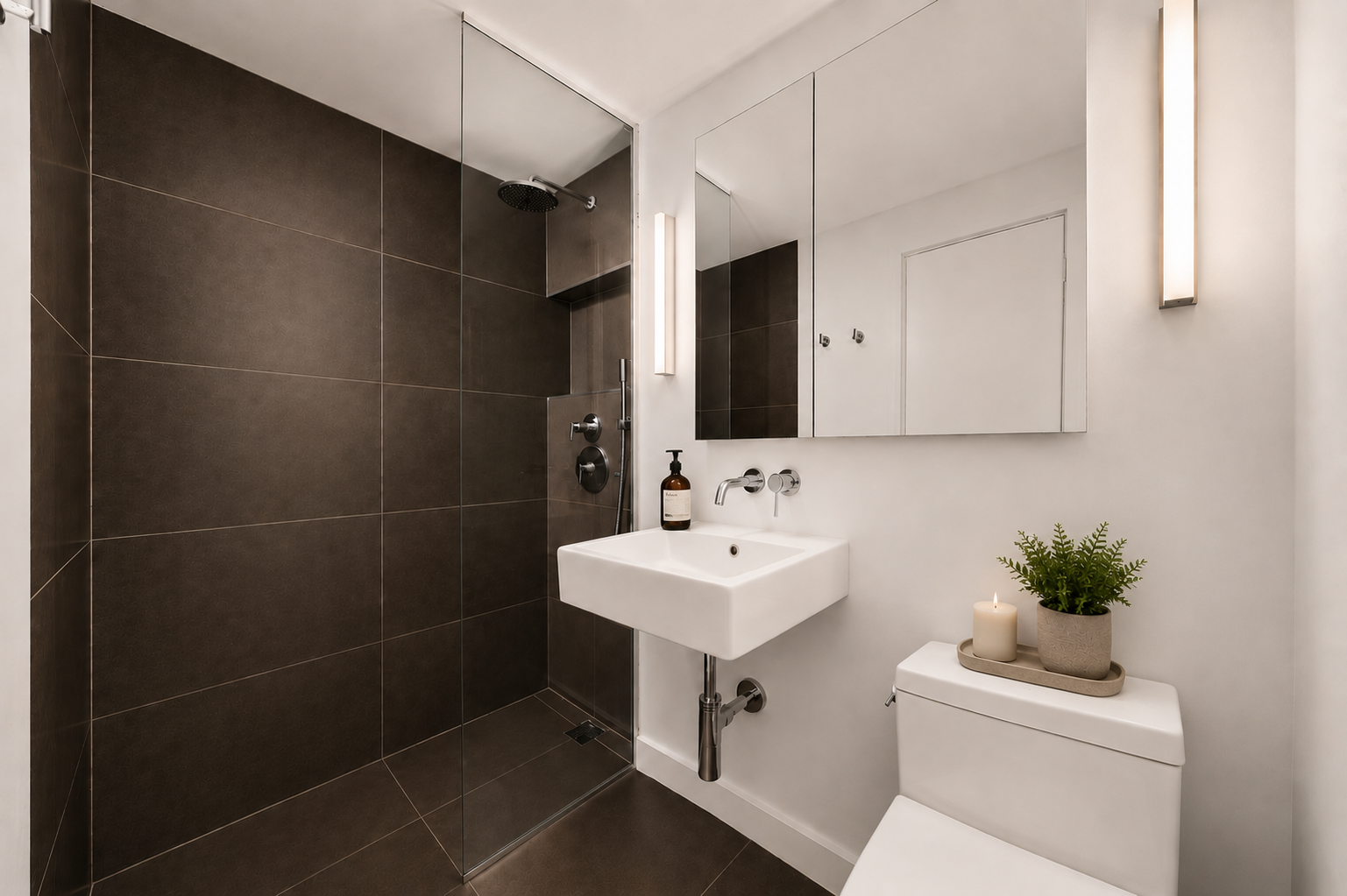 180 West Houston Street, Unit 2E Manhattan, NY 10014 - Photo 5 of 7 a bathroom with a sink toilet and vanity