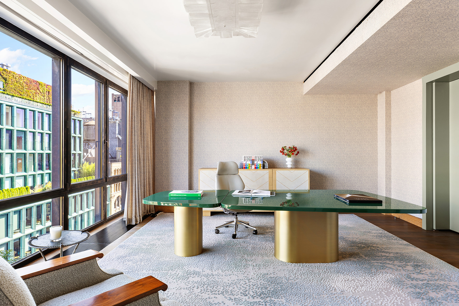 25 Bond Street, Unit PHW Manhattan, NY 10012 - Photo 18 of 34 a dining room with furniture and a floor to ceiling window