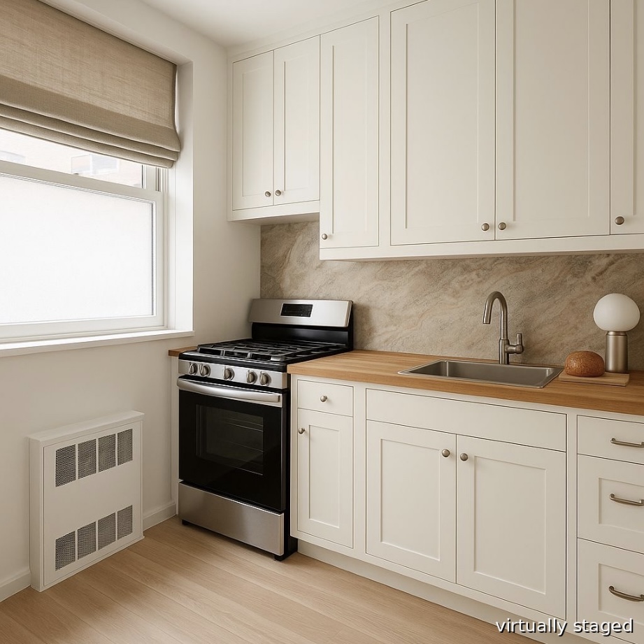 35-31 85th Street, Unit 6C Queens, NY 11372 - Photo 7 of 11 a kitchen with white cabinets and sink