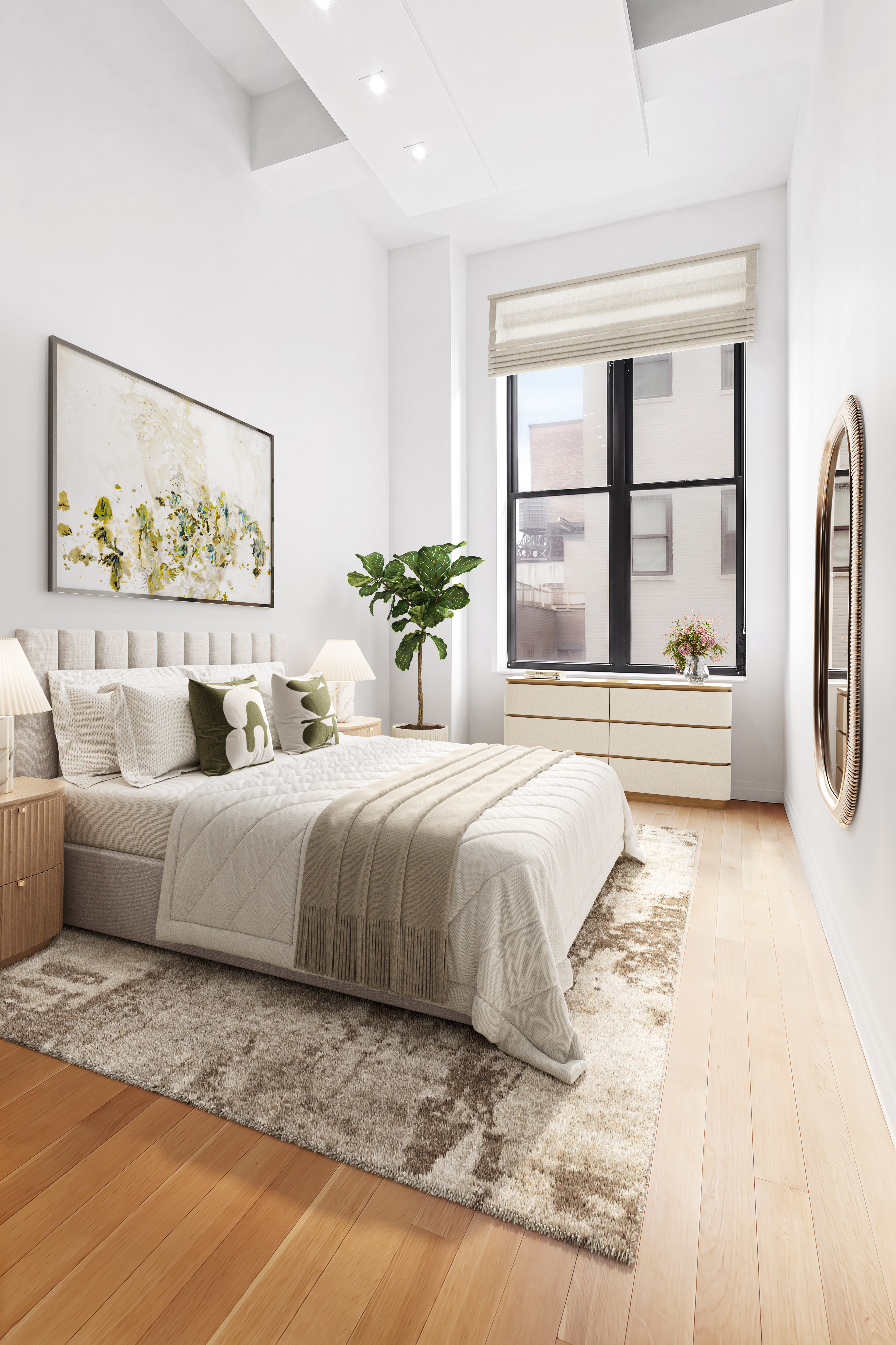 421 Hudson Street, Unit 520 Manhattan, NY 10014 - Photo 5 of 13 a spacious bedroom with a bed a couch and a large window