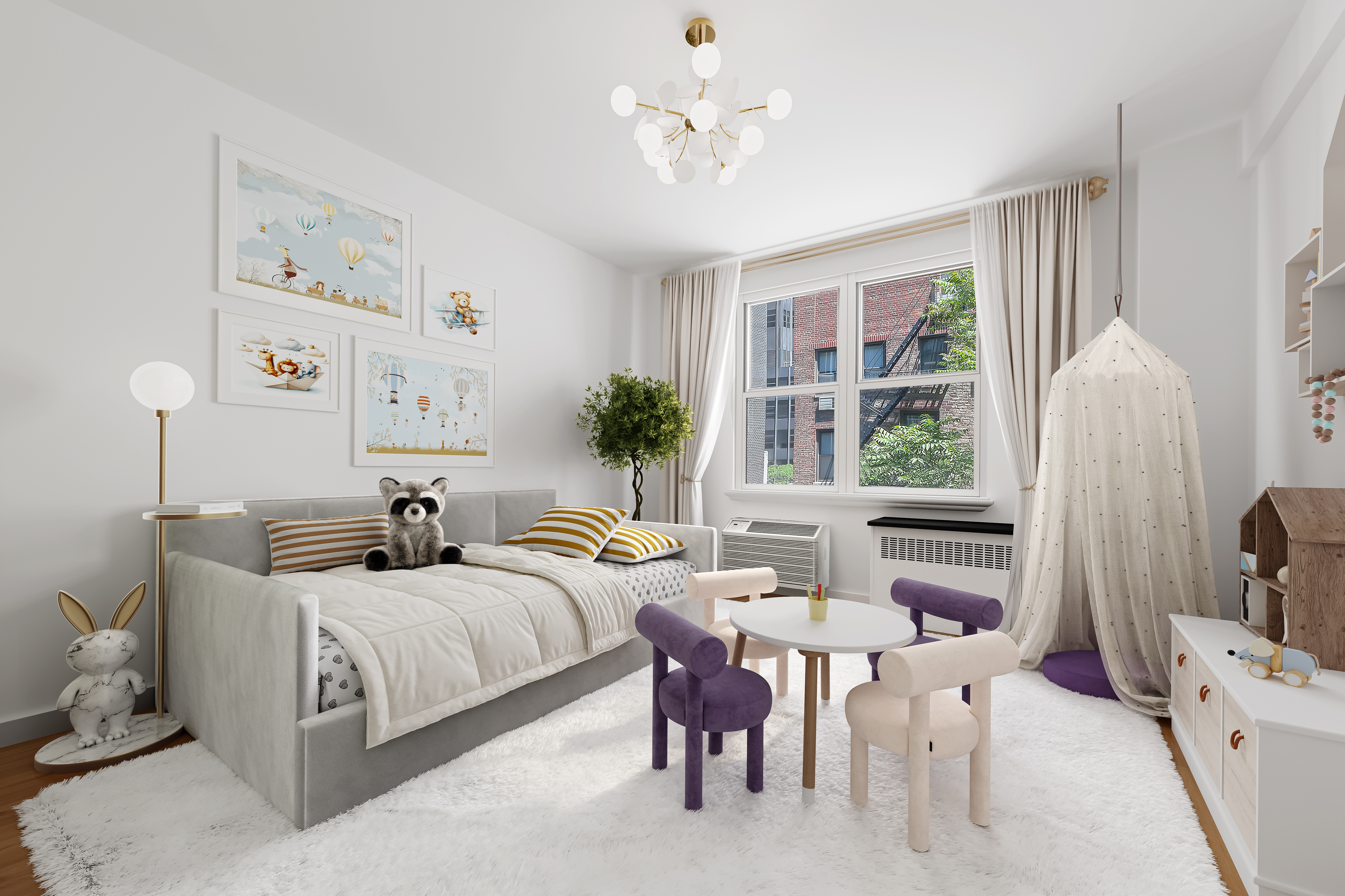 221 East 50th Street, Unit 6D/7D Manhattan, NY 10022 - Photo 16 of 19 a bedroom with two beds and a large window