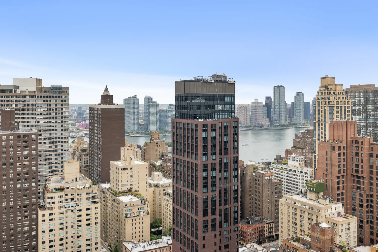 a city view with tall buildings