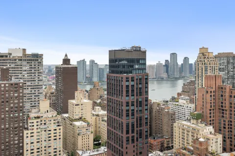 a city view with tall buildings