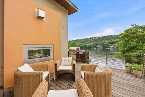 a view of a lake with a big yard