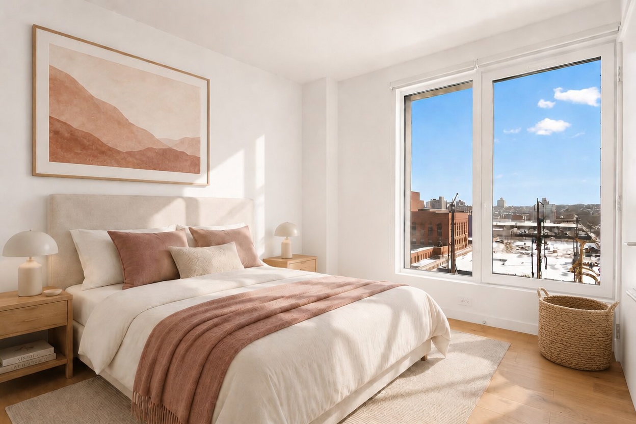130 2nd Street, Unit 9L Brooklyn, NY 11231 - Photo 7 of 20 a bedroom with a large bed and a large window