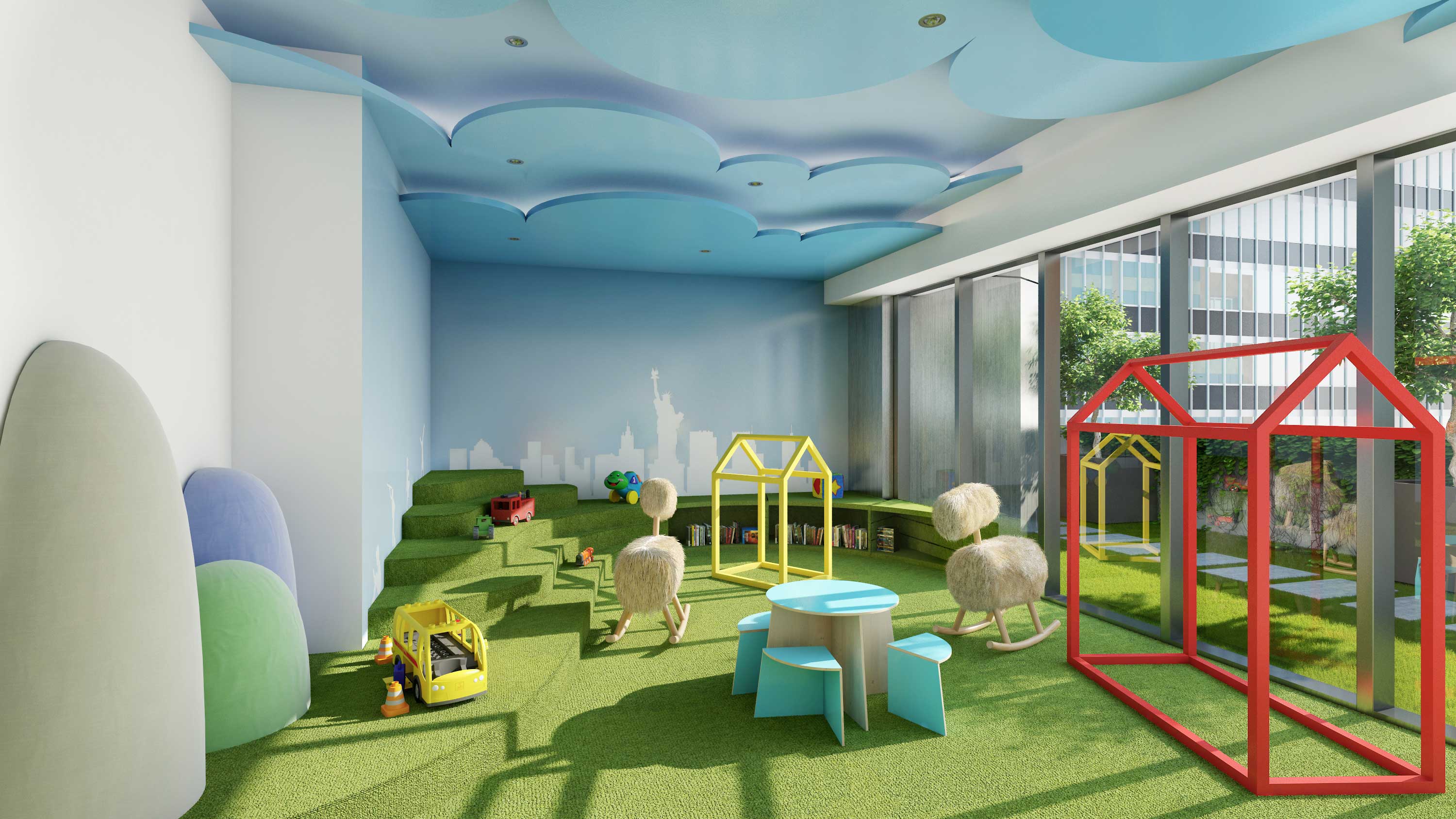 135 West 52nd Street, Unit 23C Manhattan, NY 10019 - Photo 17 of 19 a living room filled with furniture and a floor to ceiling window