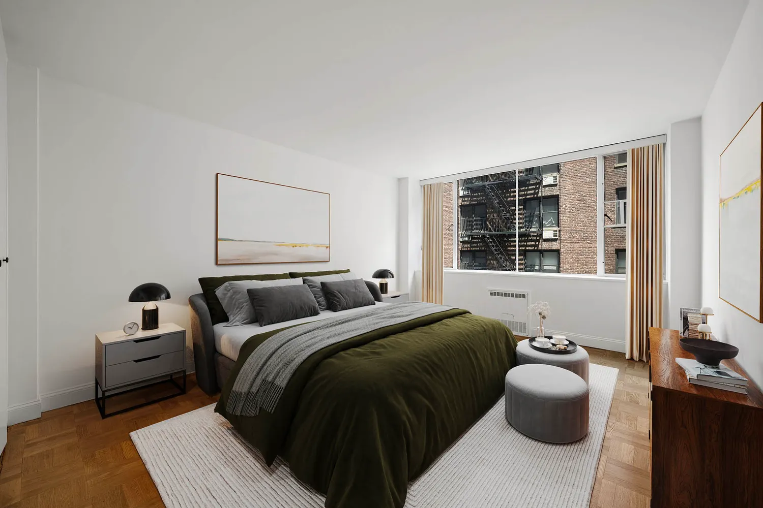 a bedroom with a bed and a couch