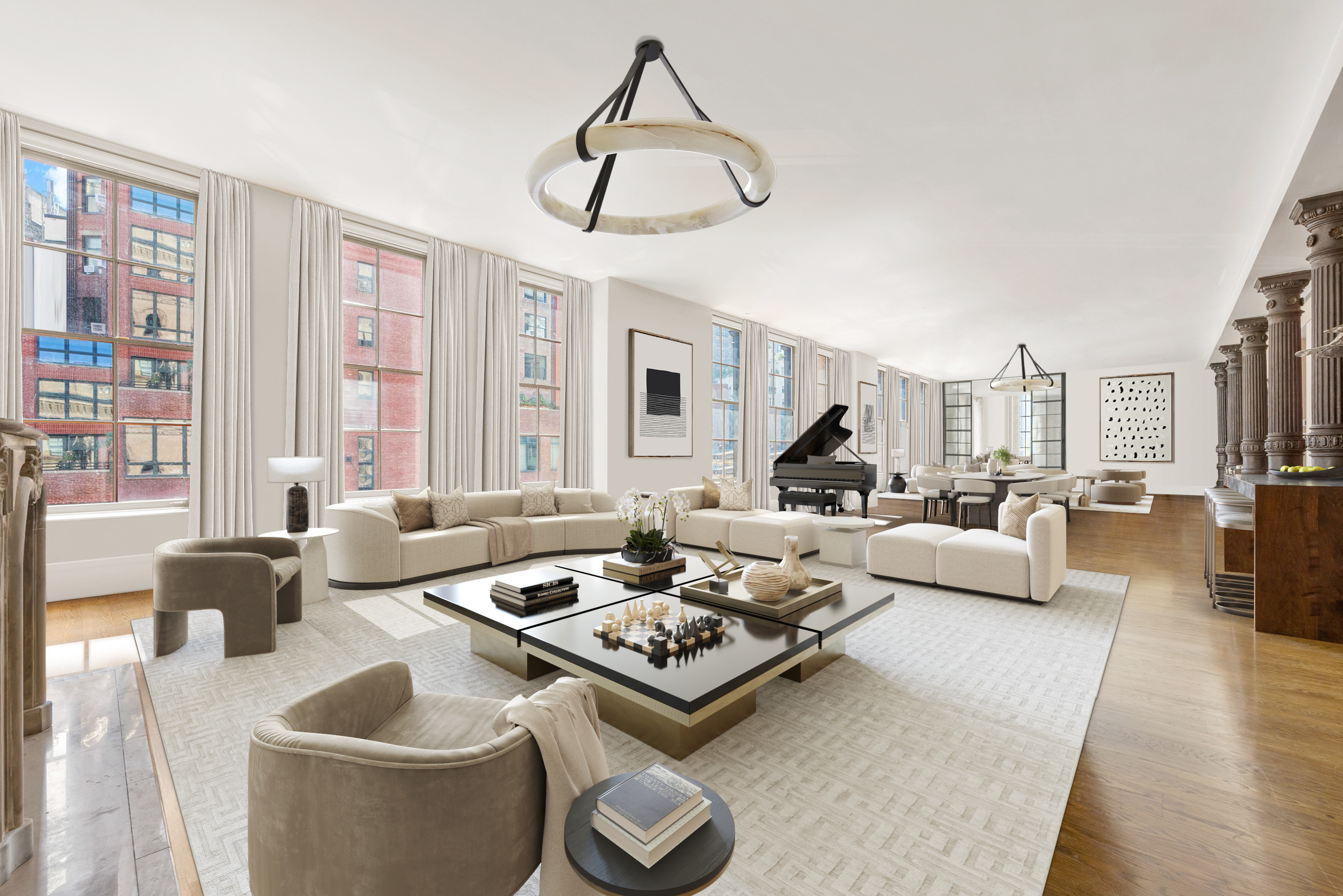 140 Franklin Street, Unit 2B Manhattan, NY 10013 - Photo 3 of 14 a living room with furniture and a large window