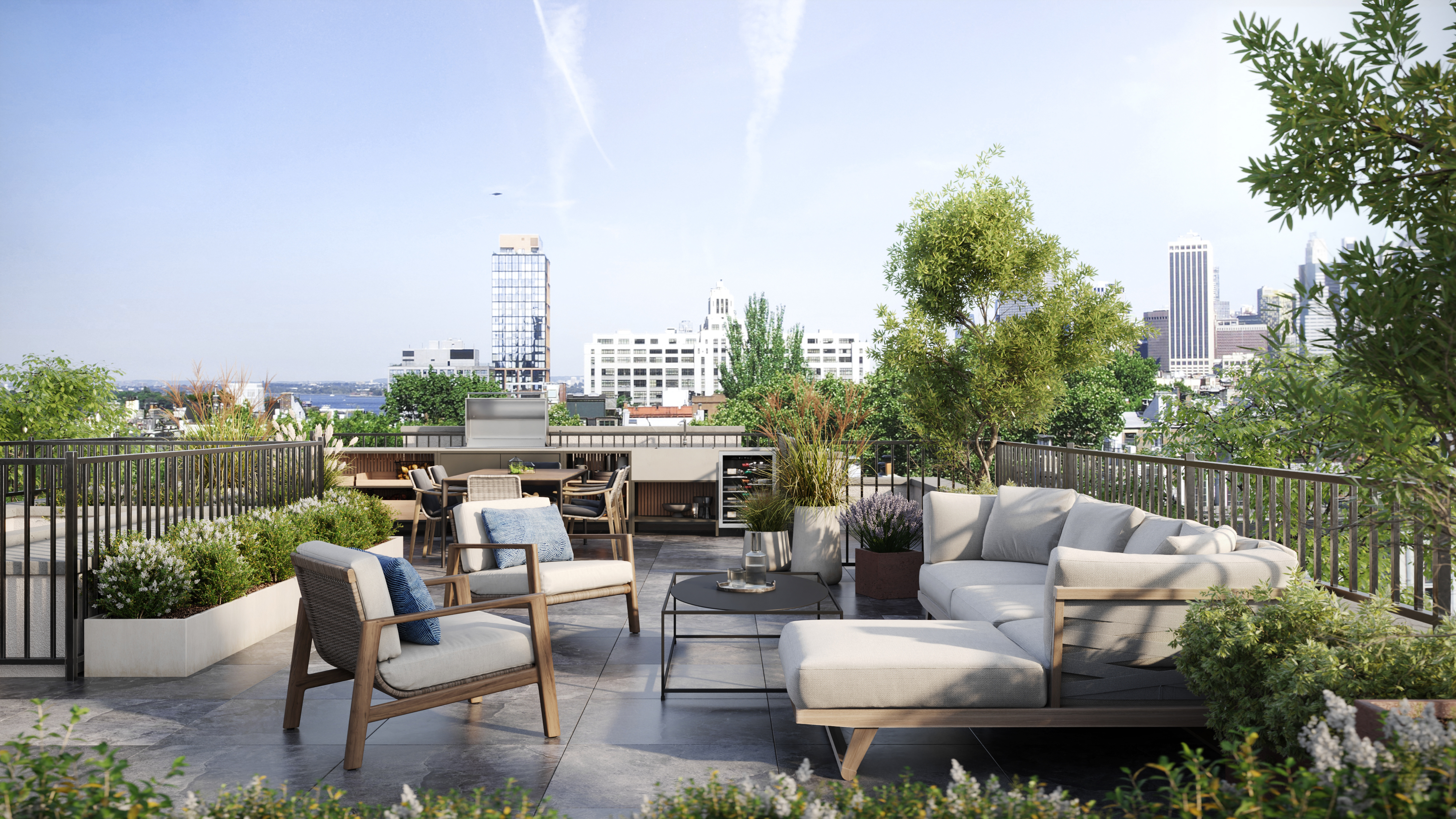 170 Clinton Street Brooklyn, NY 11201 - Photo 5 of 7 a view of a roof deck with couches and potted plants