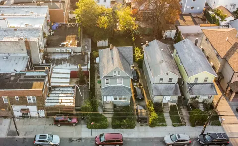a city view with tall buildings