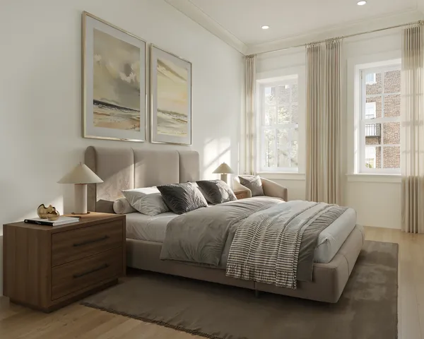 a bedroom with a bed and window