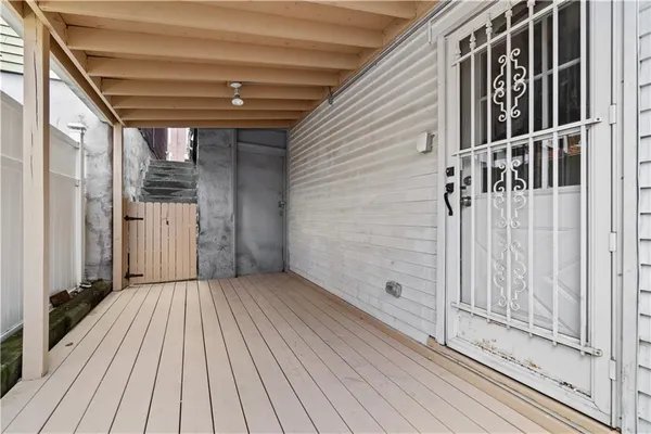 a view of wooden balcony