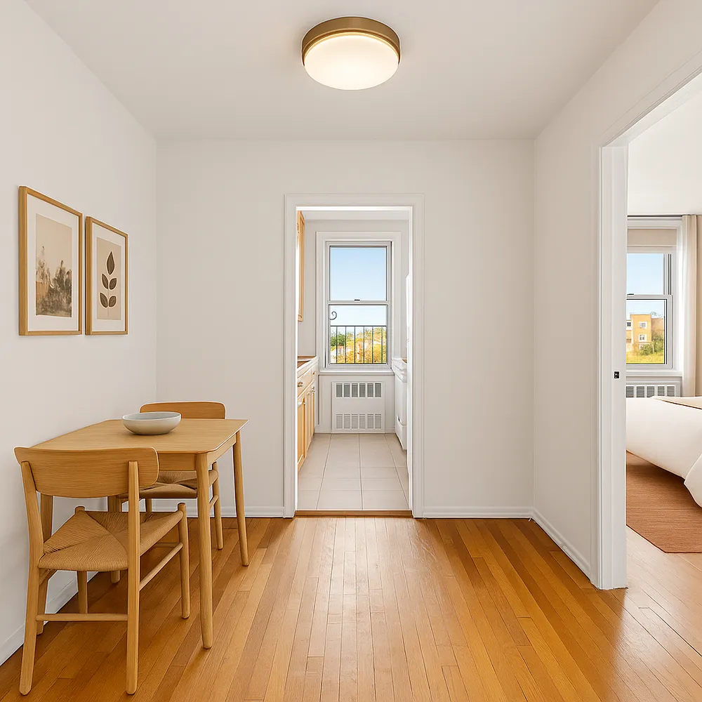 a view of a livingroom with furniture and wooden floor
