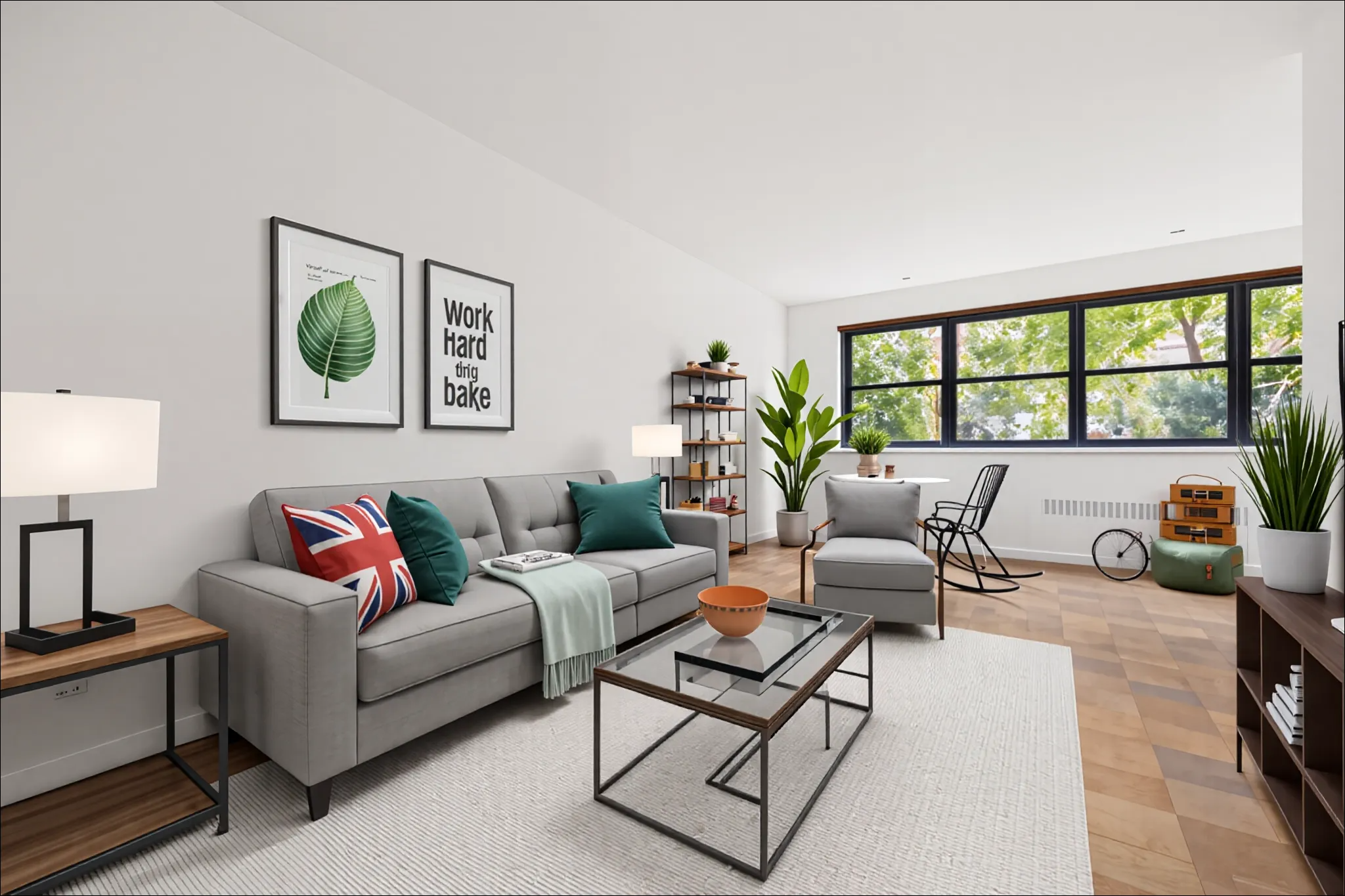 a living room with furniture and a window