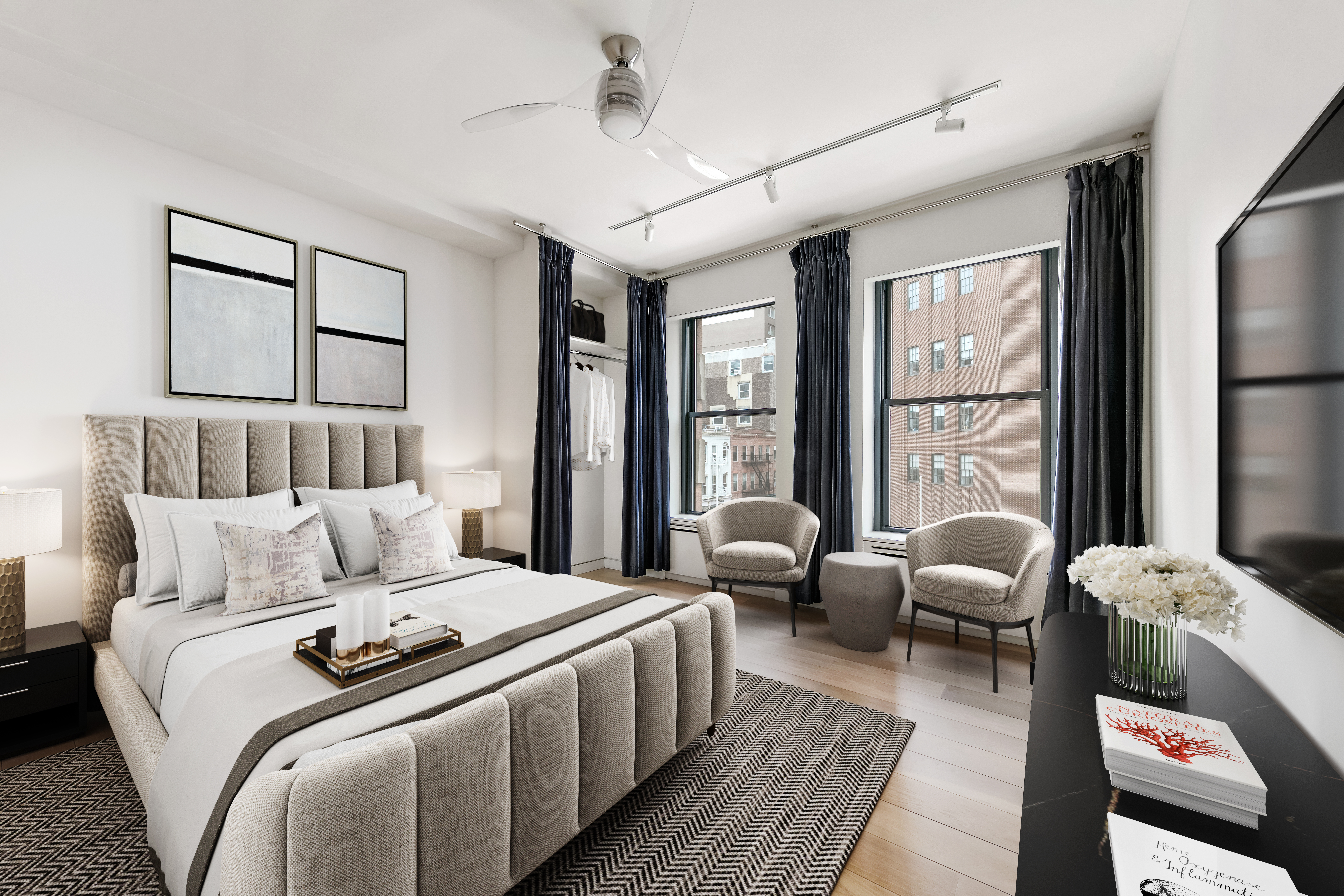 260 West Broadway, Unit 2/3B Manhattan, NY 10013 - Photo 15 of 21 a bed room with bed and windows