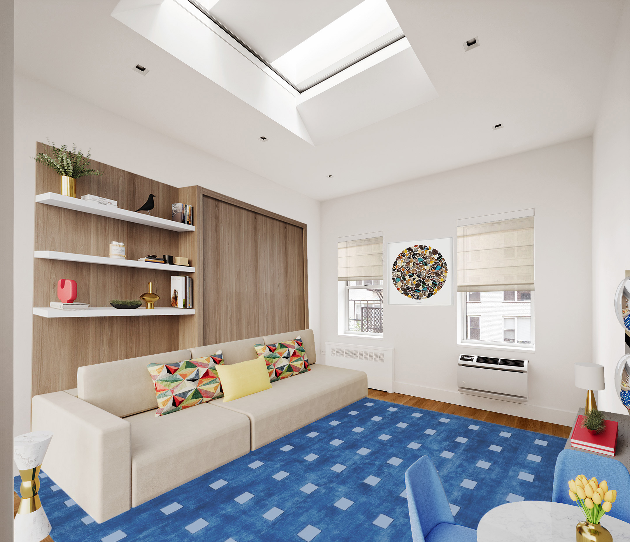 a bedroom with furniture and a window