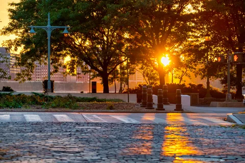 a hallway with wooden floor and furniture