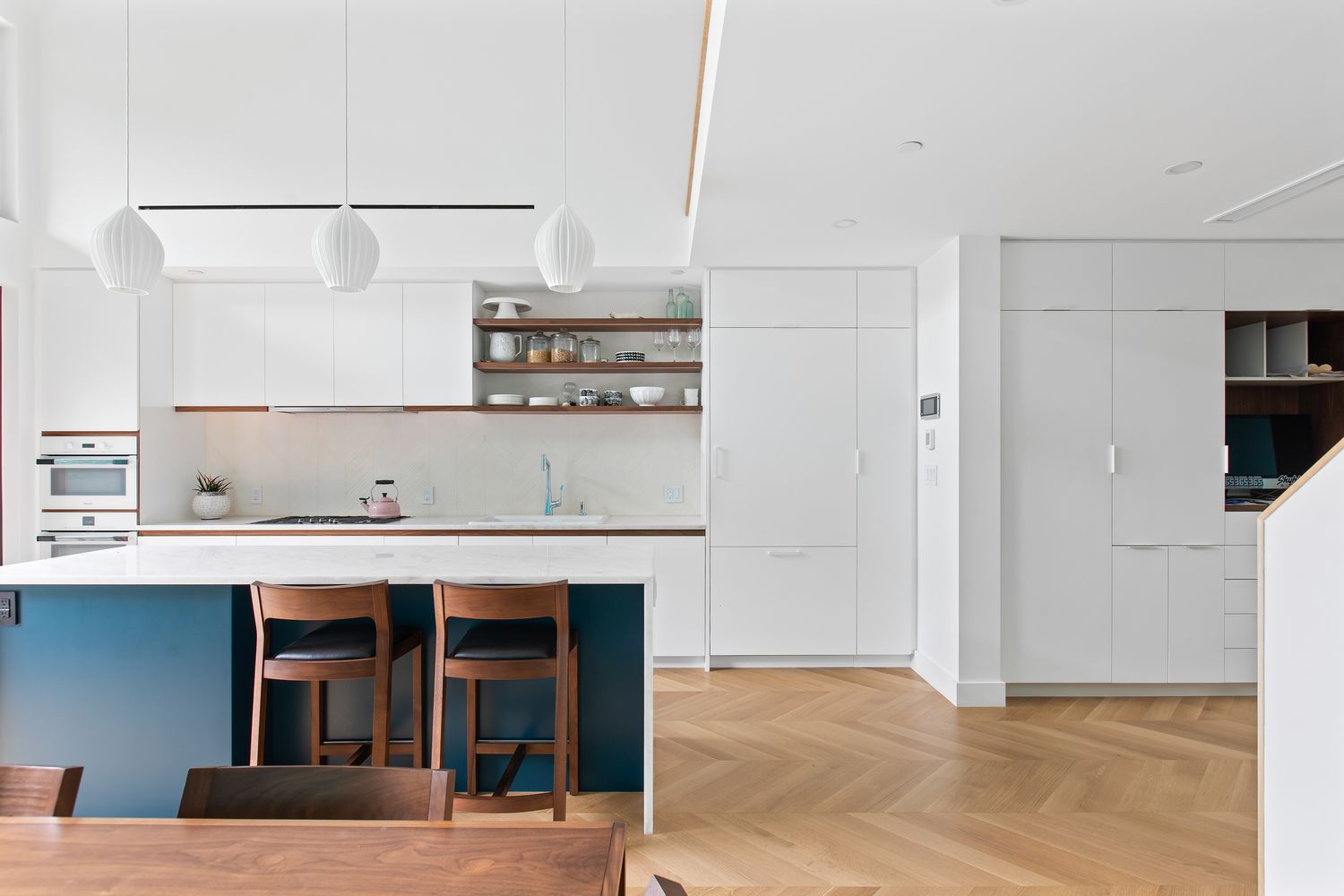 a view of cabinets and window