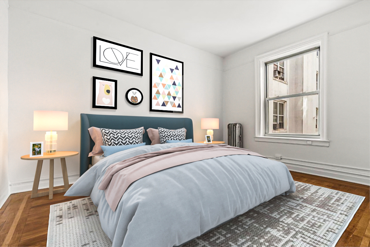 1001 President Street, Unit L2 Brooklyn, NY 11225 - Photo 6 of 19 a bedroom with a bed and a lamp on table