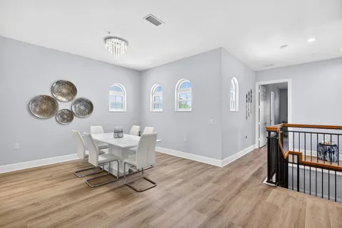 a workspace with wooden floor