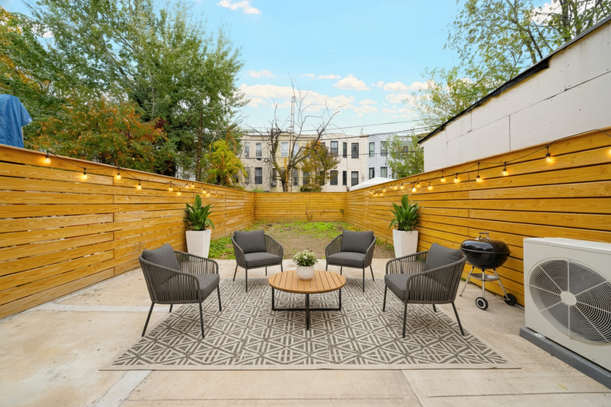 248 Eldert Street, Unit 1 Brooklyn, NY 11207 - Photo 1 of 12 a balcony with wooden floor and breakfast area