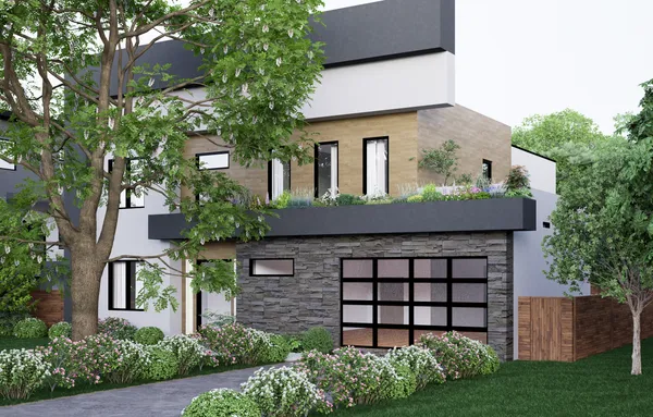 front view of a house with a yard