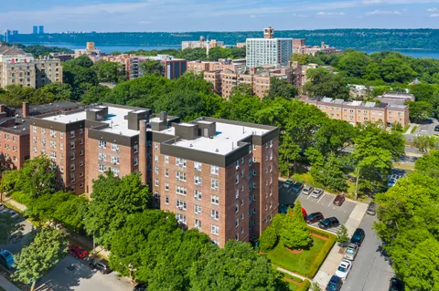 an aerial view of a house with a garden view