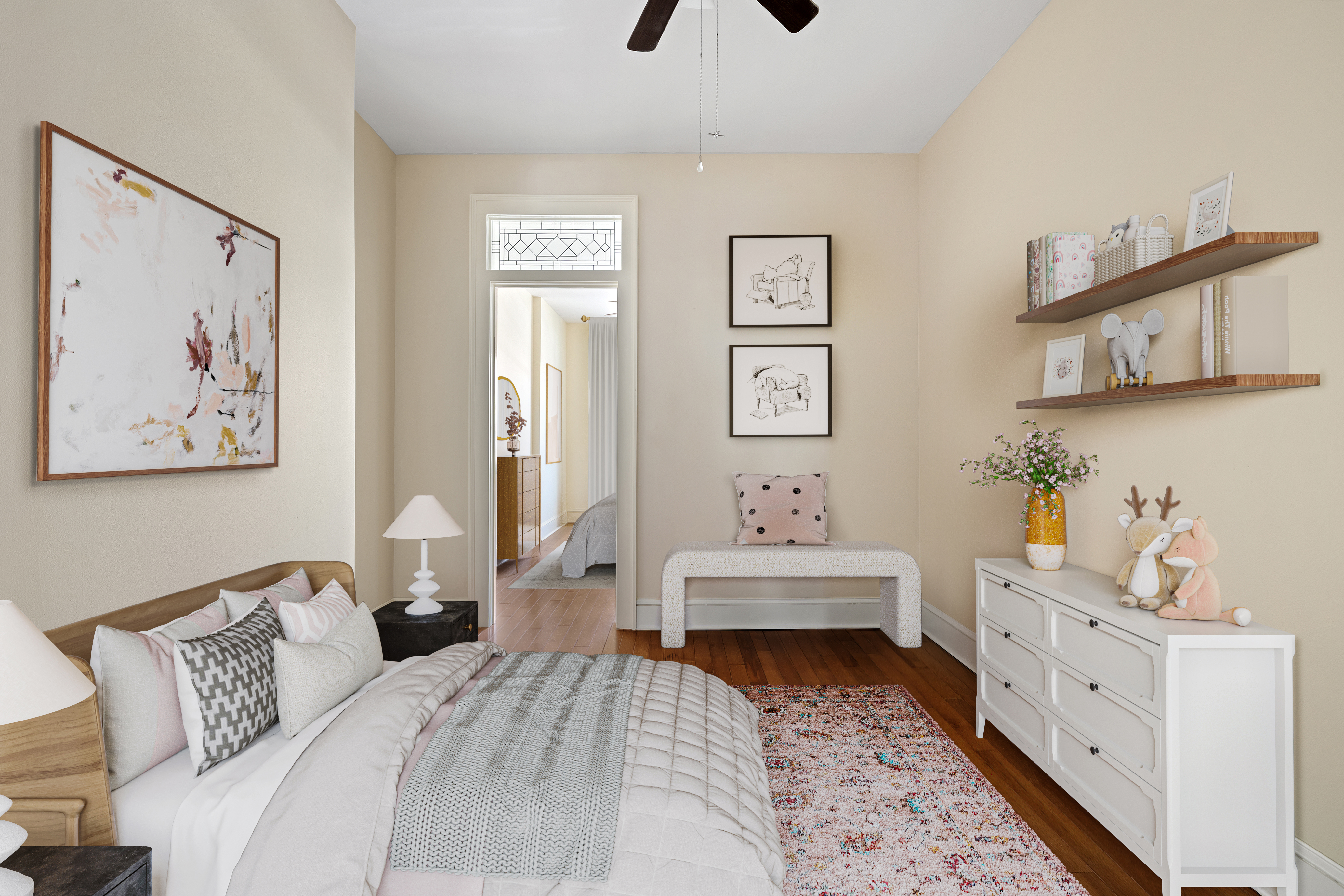 456 Prospect Avenue, Unit 1L Brooklyn, NY 11215 - Photo 3 of 8 a bedroom with a bed and a chandelier