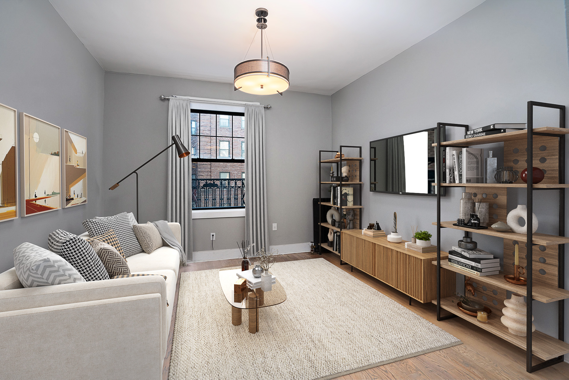 a living room with furniture and a flat screen tv