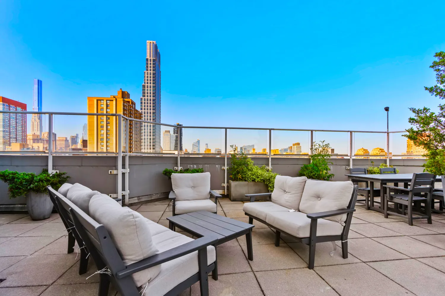 a view of a terrace with furniture