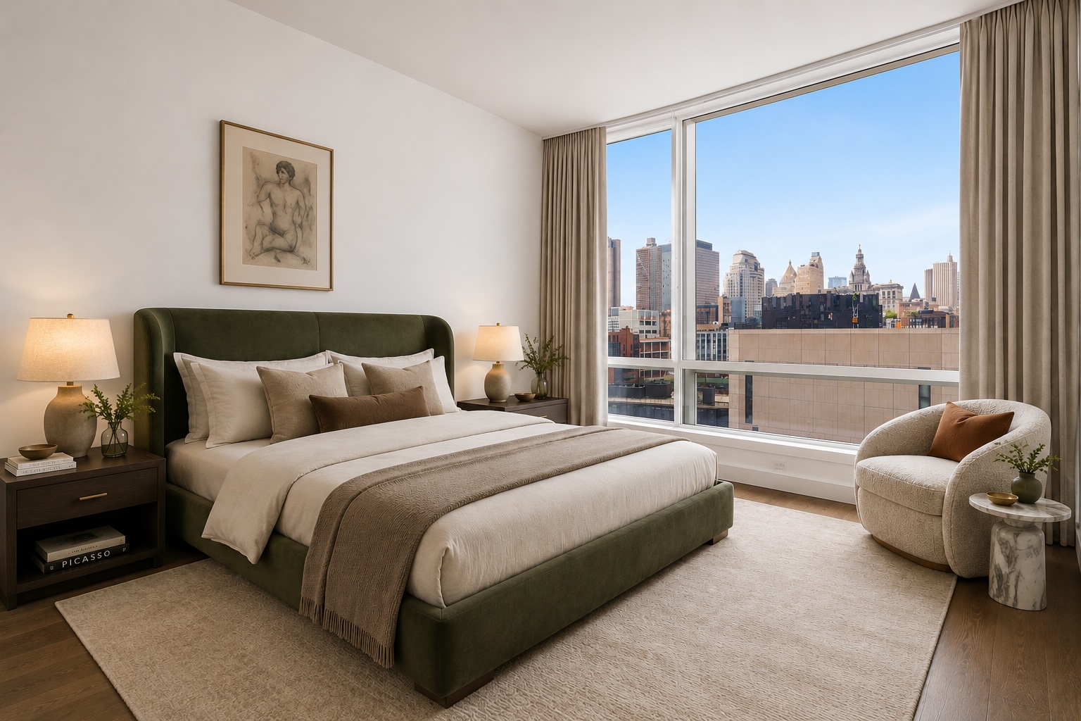 111 Murray Street, Unit 16B Manhattan, NY 10007 - Photo 6 of 22 a bedroom with a bed and a large window