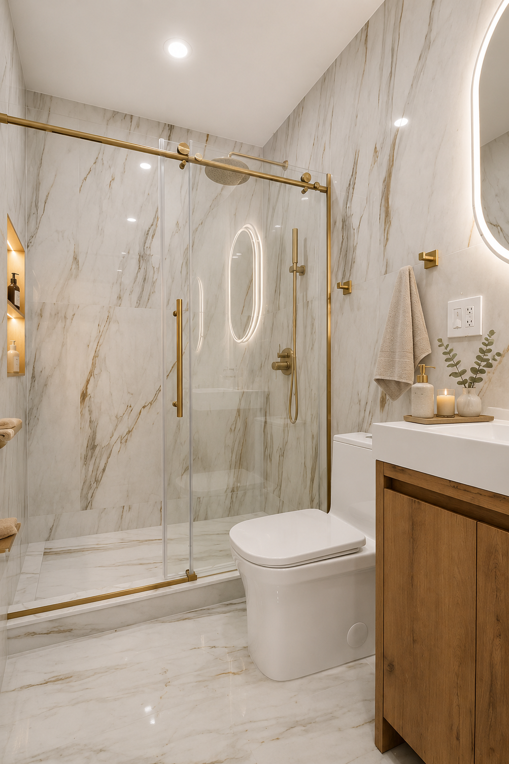 474 Bergen Street, Unit 3F Brooklyn, NY 11217 - Photo 7 of 8 a bathroom with a granite countertop sink toilet and shower