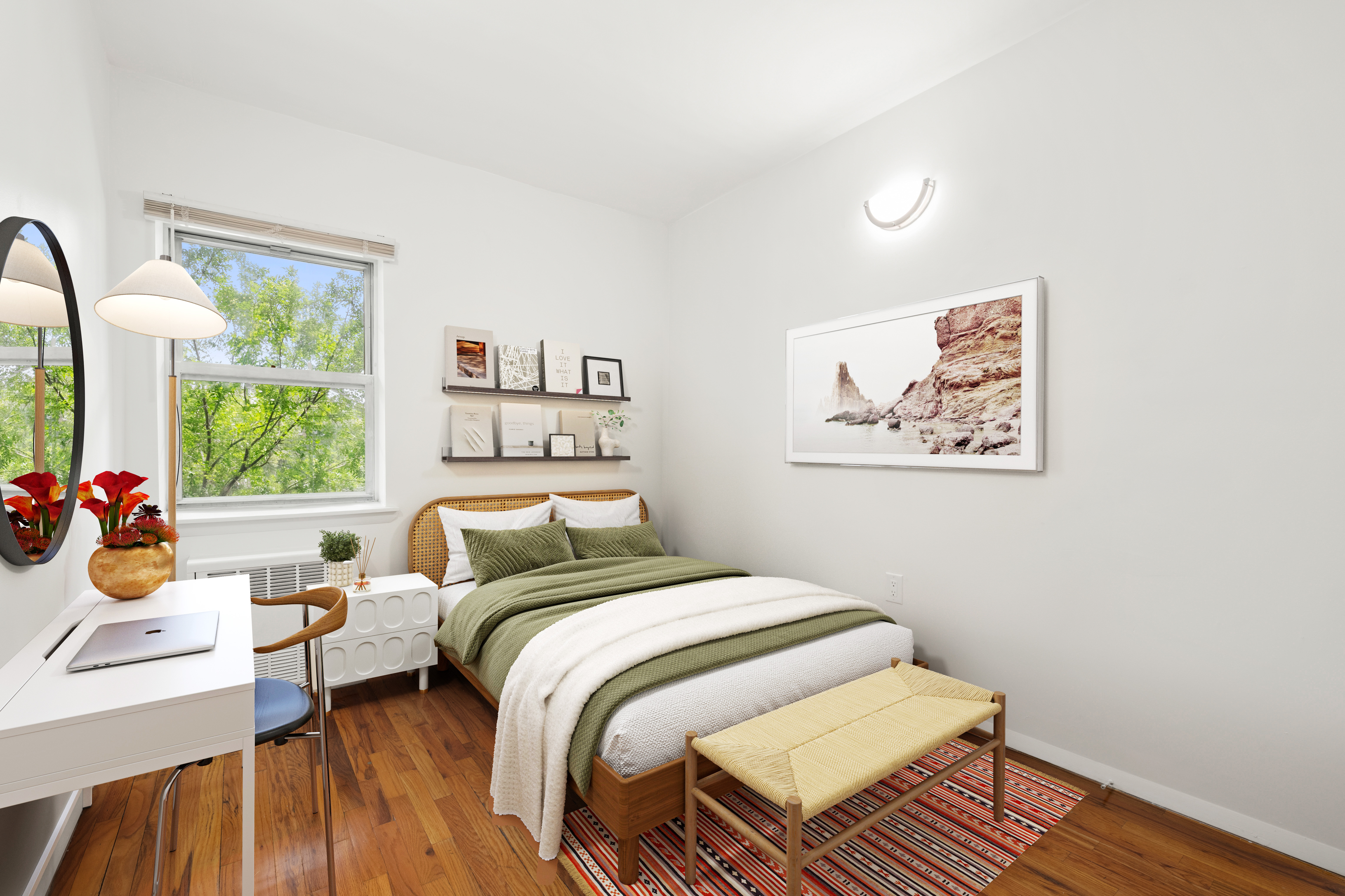 1240 Bedford Avenue, Unit 3H Brooklyn, NY 11216 - Photo 8 of 12 a bedroom with a bed and wooden floor
