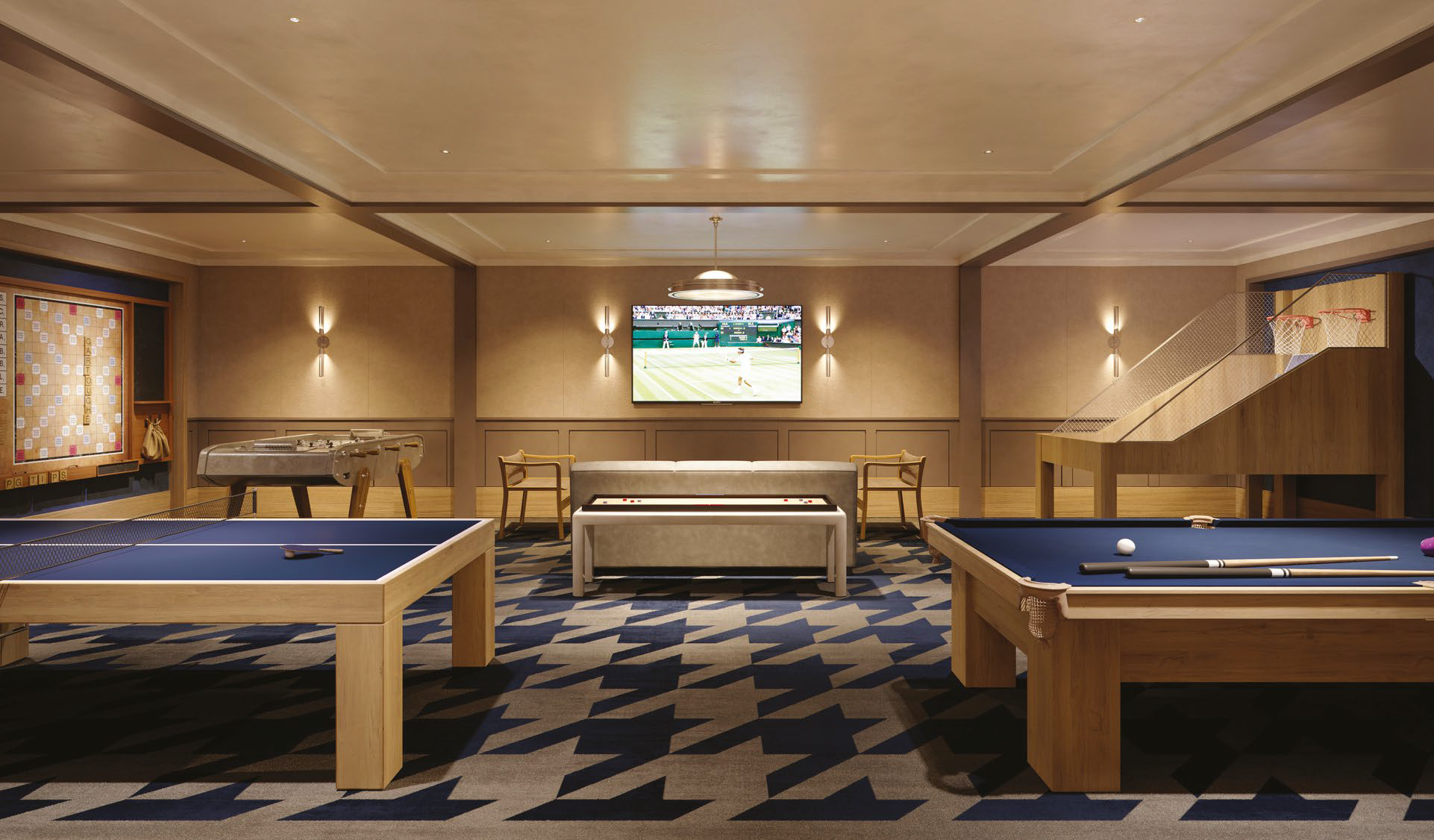 301 East 80th Street, Unit 25B Manhattan, NY 10075 - Photo 33 of 38 a room with pool table and a chandelier