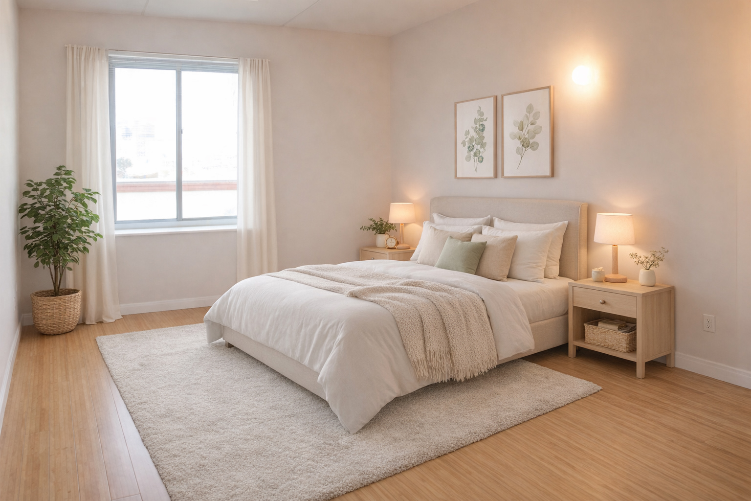 212 South Oxford Street, Unit 7K Brooklyn, NY 11217 - Photo 8 of 16 a bedroom with a large bed and a potted plant