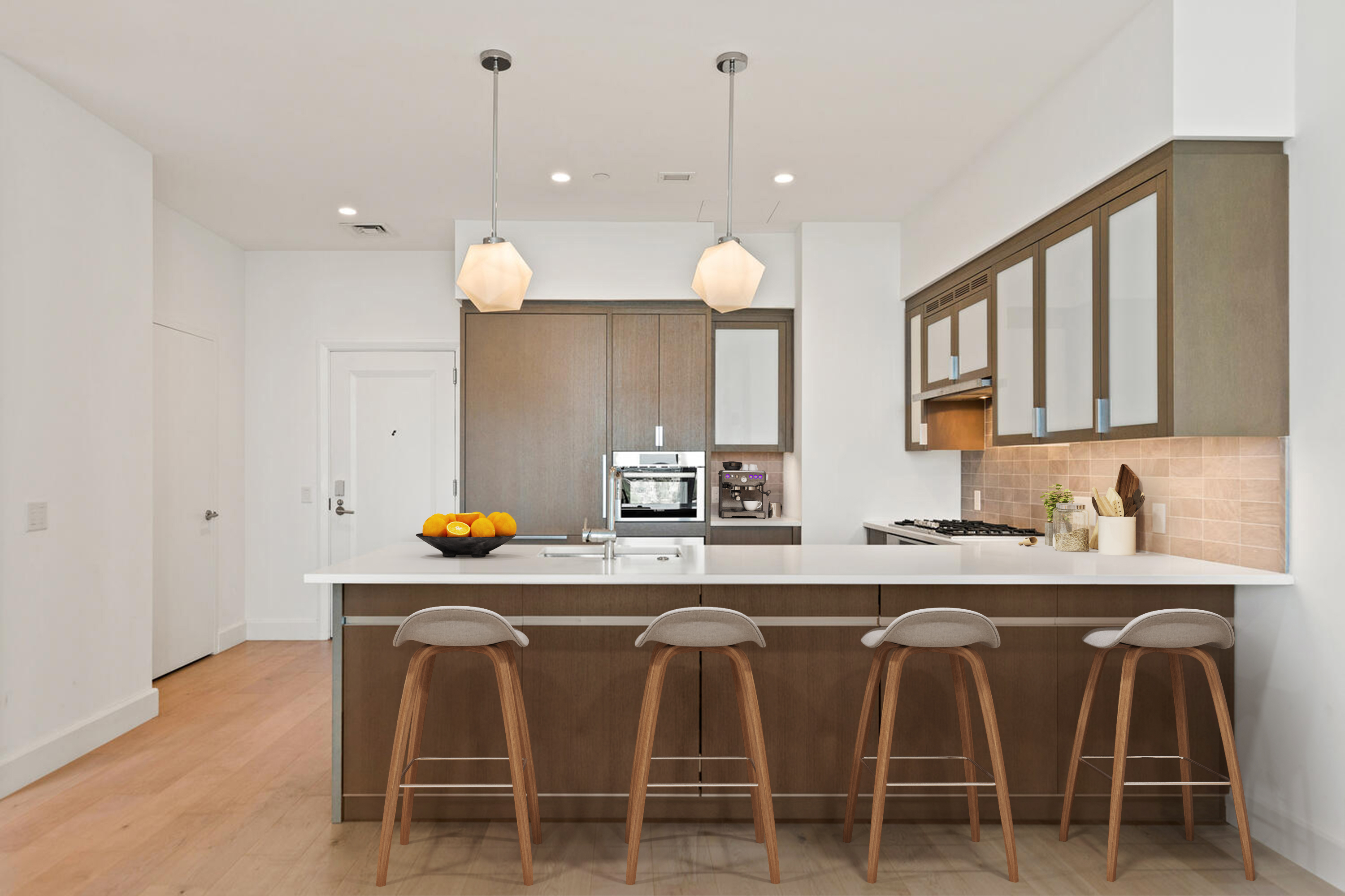 100 Lovejoy Wharf, Unit 12F Boston, MA 02114 - Photo 2 of 11 a kitchen with stainless steel appliances granite countertop a sink a stove a dining table and chairs