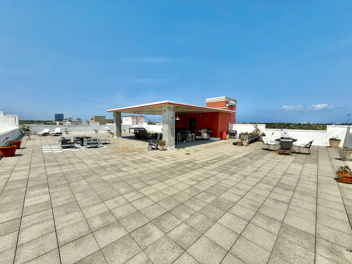 a view of a terrace with chairs