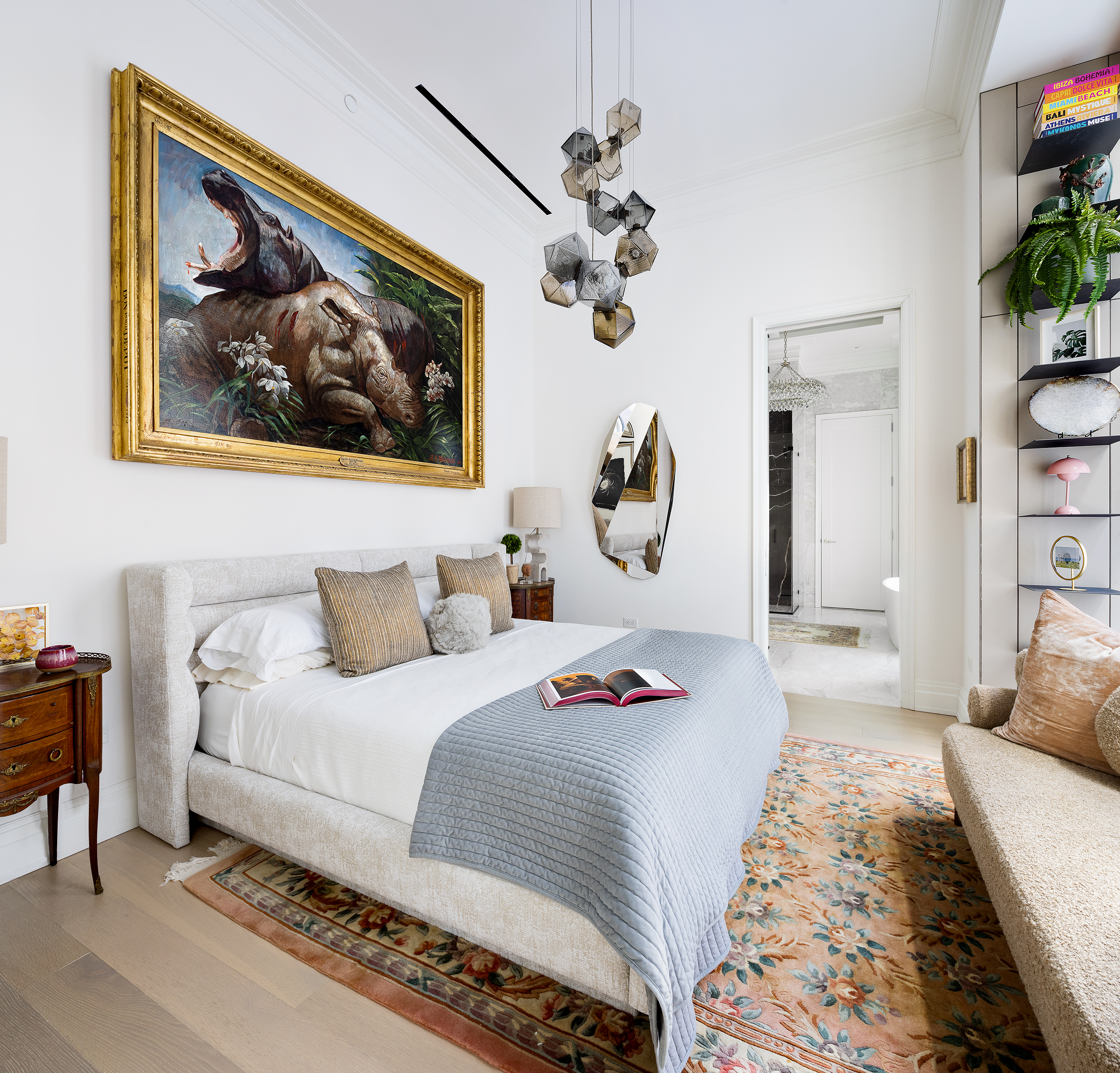 108 Leonard Street, Unit 2A Manhattan, NY 10013 - Photo 3 of 7 a bedroom with a bed and a chandelier