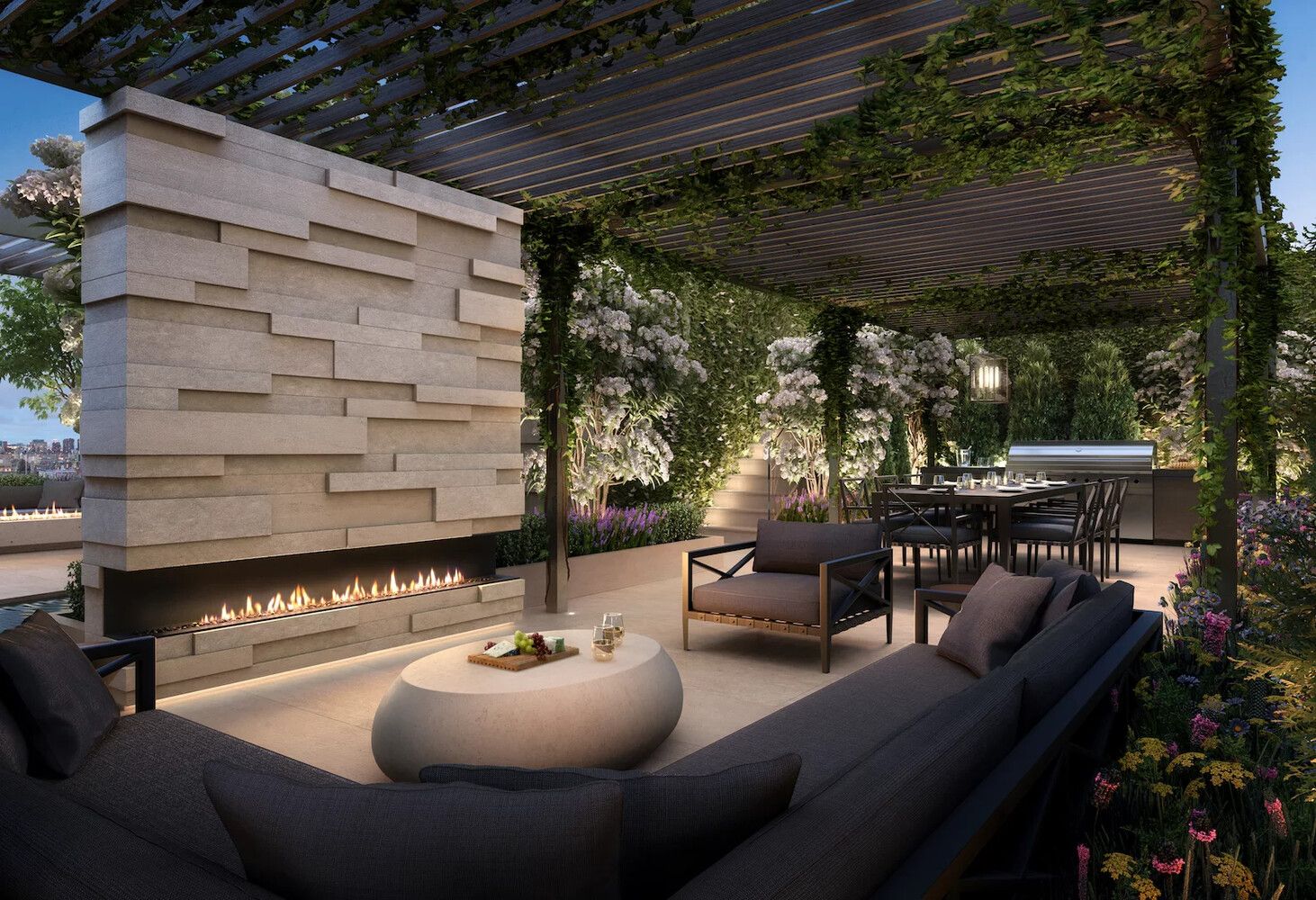 108 Leonard Street, Unit 12F Manhattan, NY 10013 - Photo 14 of 15 a roof deck with couches and potted plants