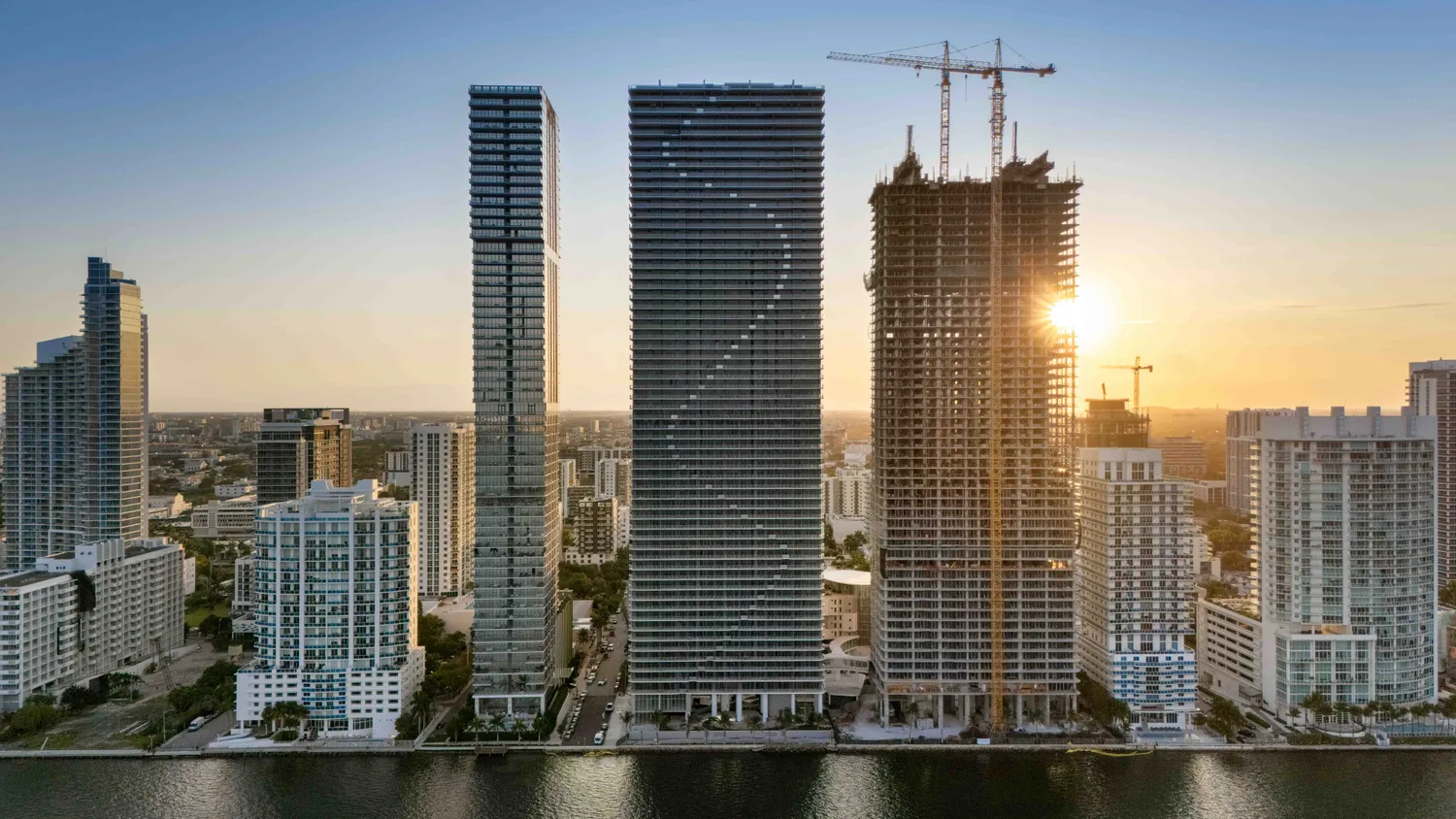 a view of a city with tall buildings
