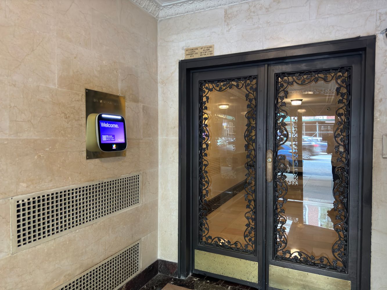 a view of a hallway with a glass door