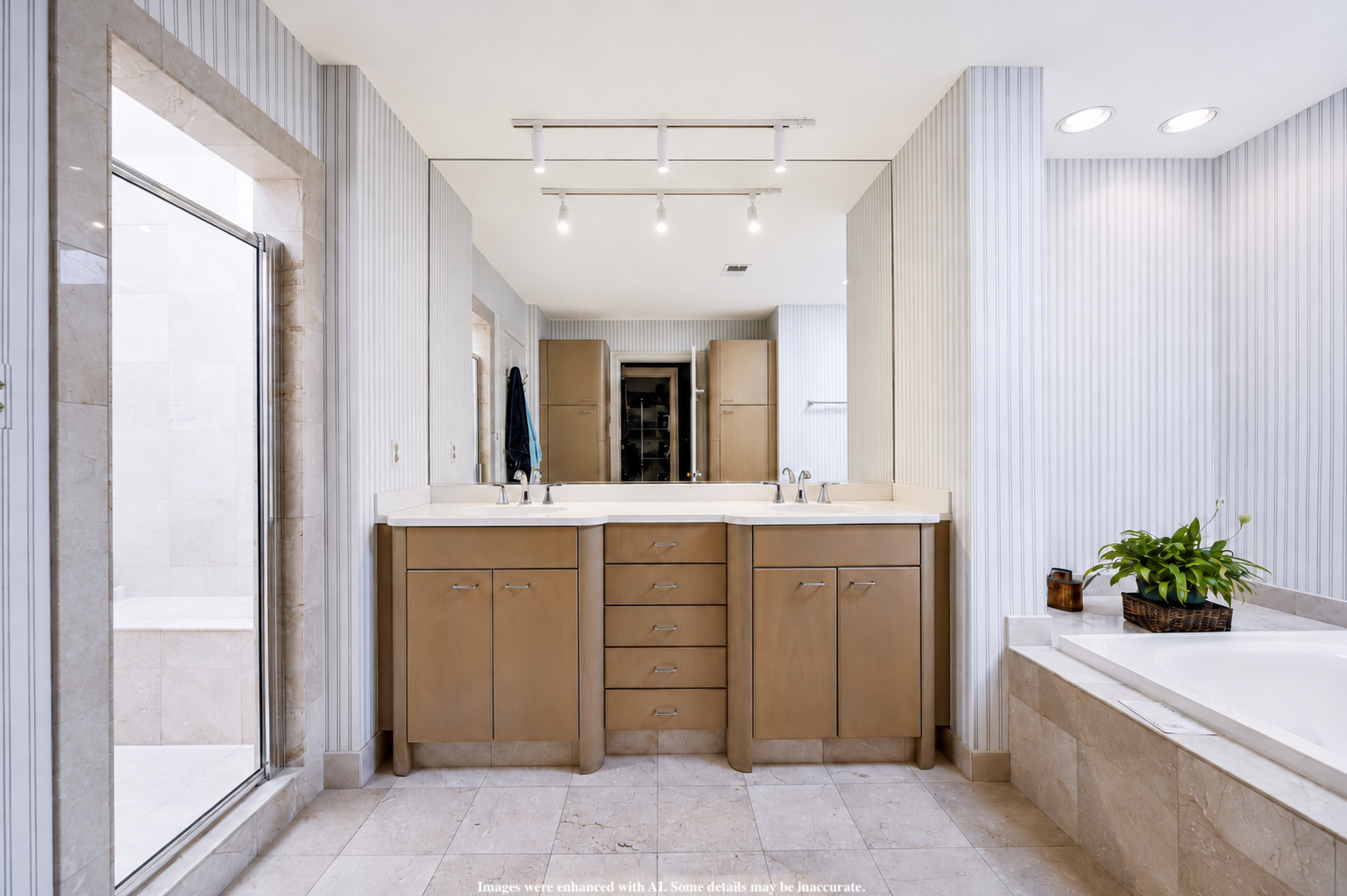 4753 Reservoir Road Northwest Washington, DC 20007 - Photo 23 of 51 a bathroom with a granite countertop sink a large mirror and a bathtub