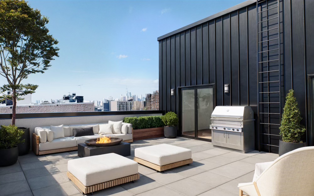 a view of a terrace with furniture